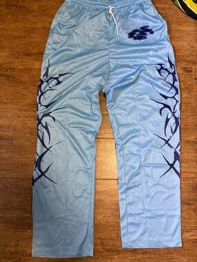 Vitriol Tribal Print Light Blue Wide Leg Track Pants